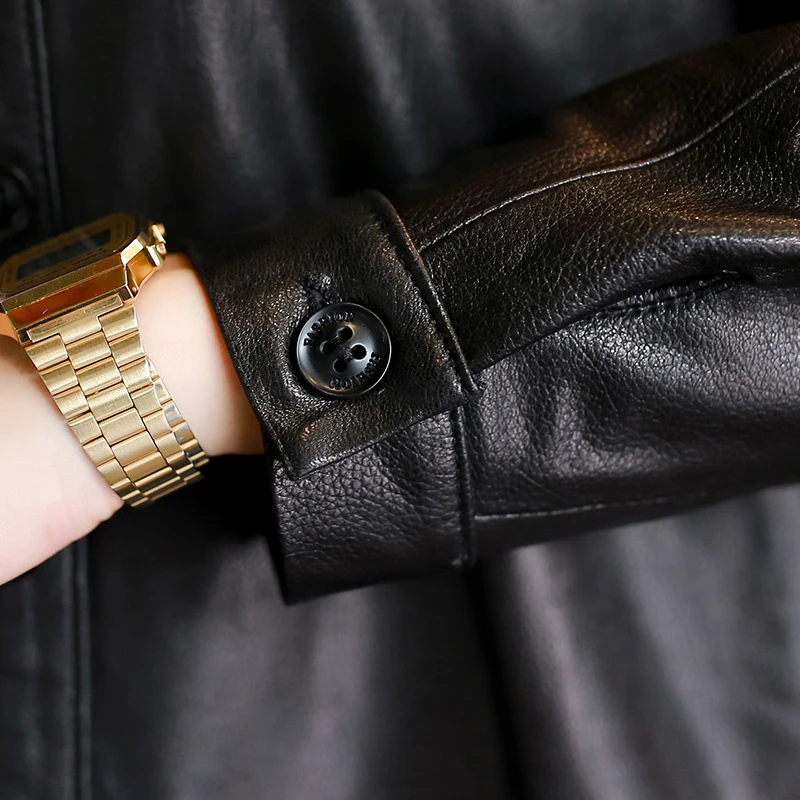 Single Breasted Female Real Leather Jacket Ladies Solid Black Genuine Long Coat Sashes Loose Turn Down Collar Clothing | Женская одежда