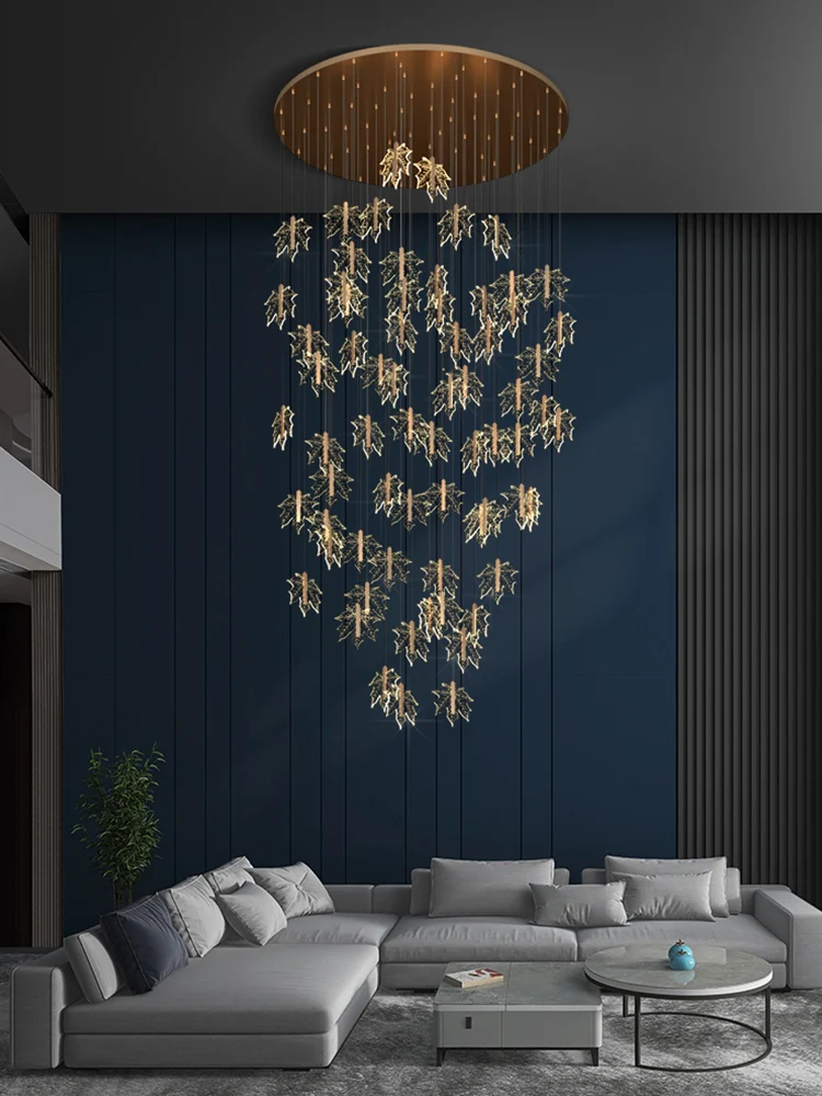 Satin Al Modern Merdiven Avize Otel Lobisinde Villa Spiral Merdiven Avize Dubleks Bina Lobi Akçaağaç Yaprağı Avize Lambaları