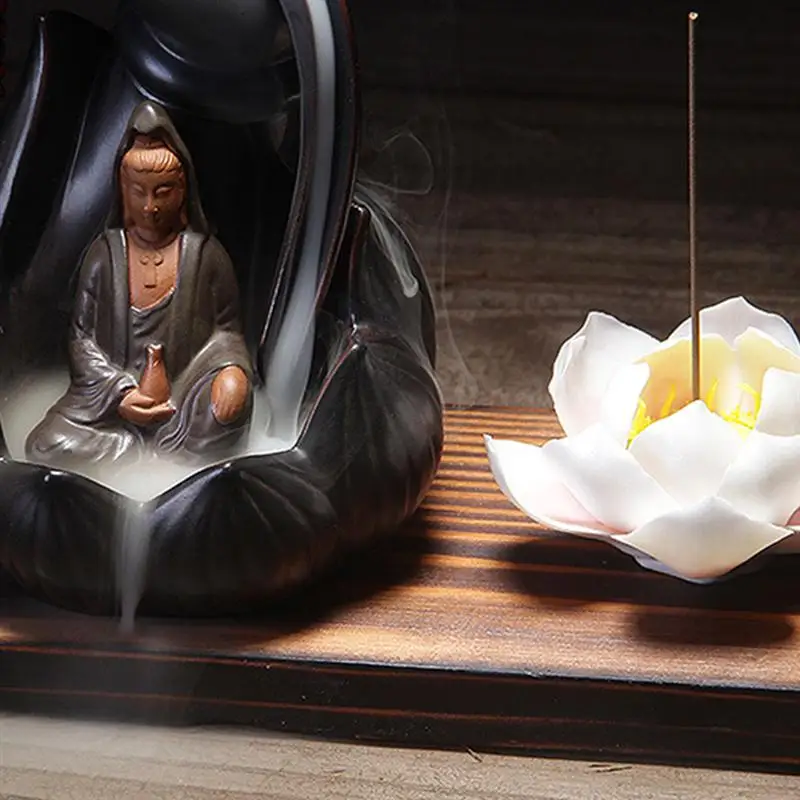 

Incense Burner Ceramic Buddha Backflow Buddha Aroma Stove Backflow Viewing Aromatherapy Burner Buddha Statue Night Censer Crafts