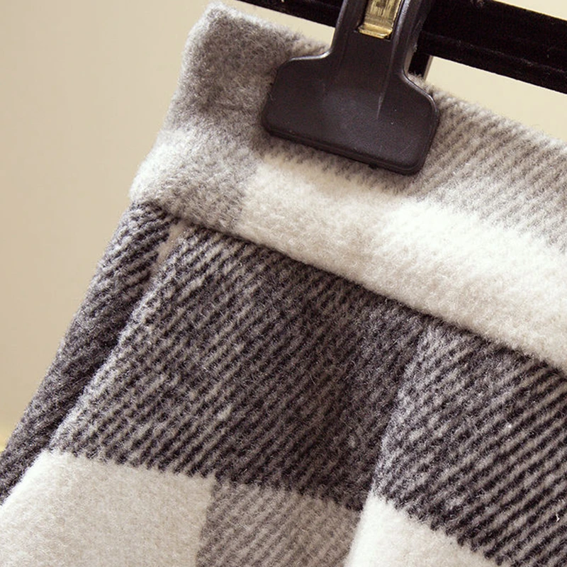 

HAYBLST Brand Woman Skirt 2020 Autumn Winter Plaid Skirts Womens Plus Size Clothes Tall Waist Korean Style Clothing Woolen Cloth