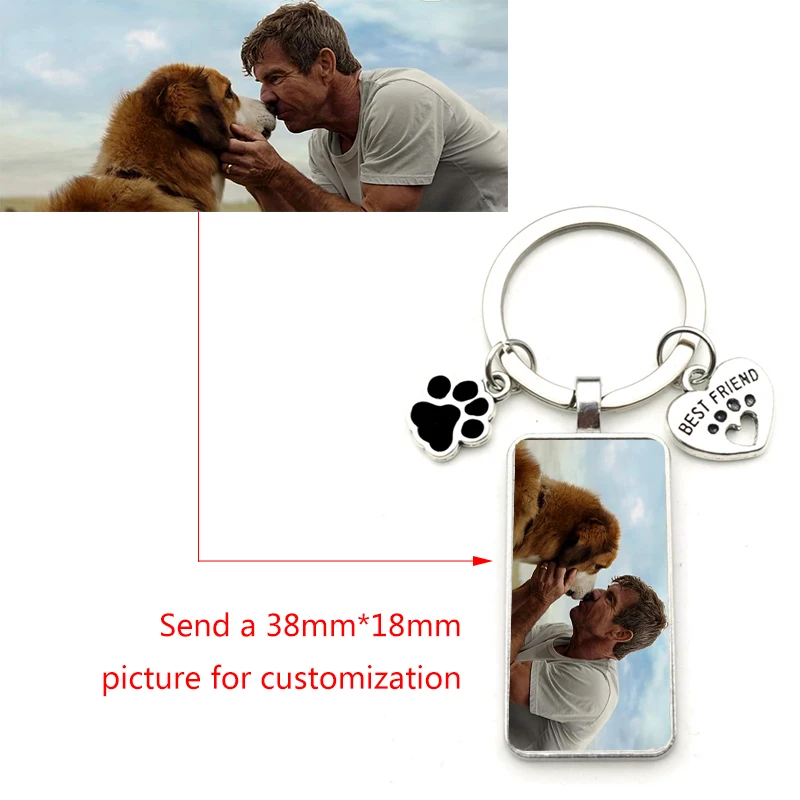 

Custom DIY Dog Photo rectangle Keychain I Love Dog Glas Crystal Pendant Mini Heart Keychain Man Girl Key Favorite Gift Souvenir