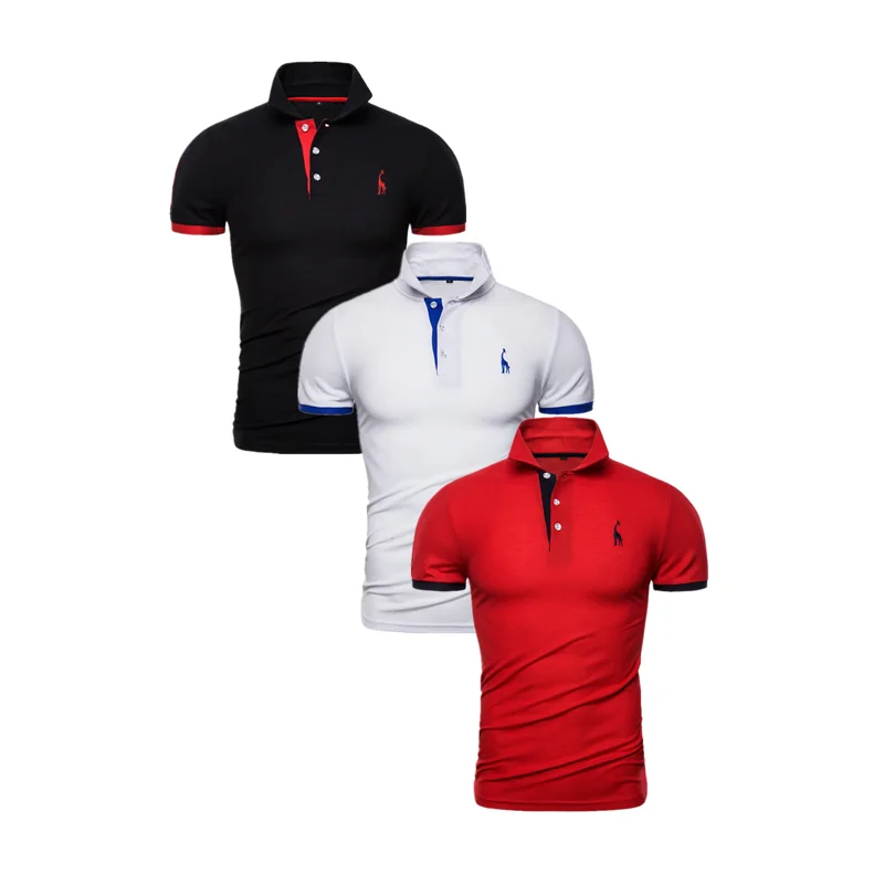 T02-3pcs-3 Modis, брендовая одежда, 3 шт., 65% хлопок, футболка для мужчин, одноцветная, облегающая, короткий рукав, с вышивкой жирафа, футболки для мужчин, pologiraf - Цвет: T02-3pcs-3