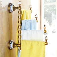 bath hardware antique brushed brass foldable movable rotatable bath towel bar bathroom towel racks wall mounted towel holder