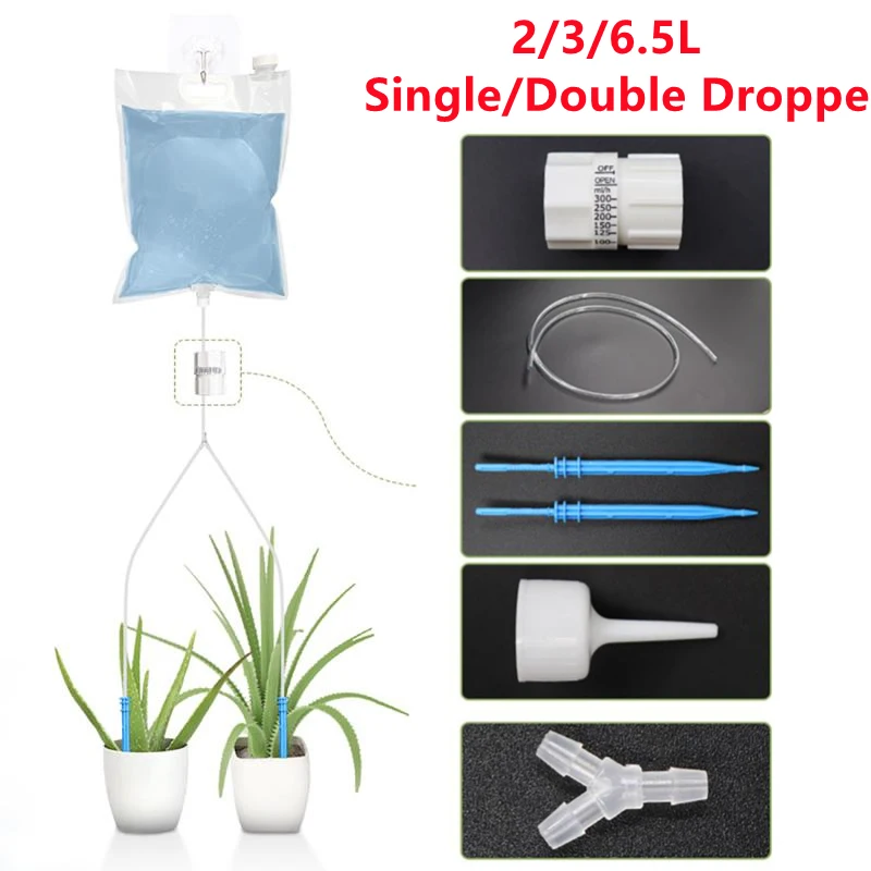 2/3/ 6.5L Single Double Dropper Plant Irrigation Bag Automatic Watering Bag  Garden Pots Drip Needle Device Potted Plant Set