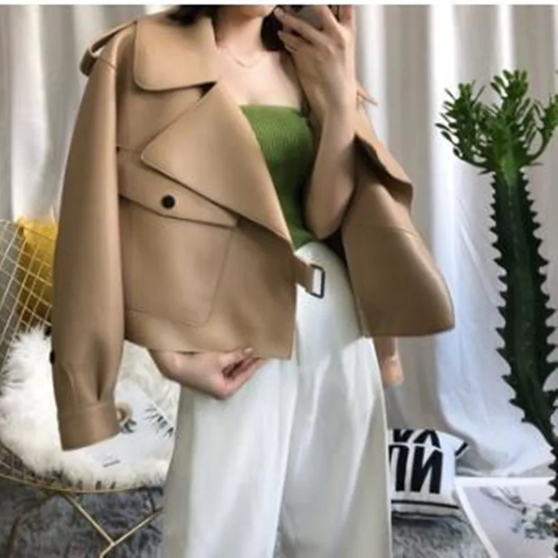 

Oversized Casual Stylish Women's Leather Jacket Turndown Collar Trendy Cute Design Chic Coat Women's Spring