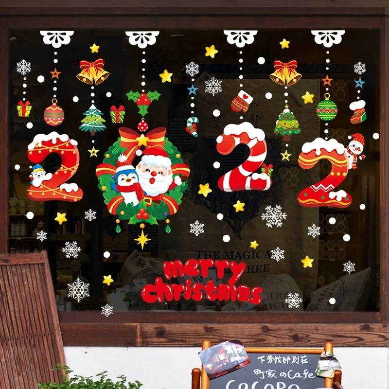 

Christmas Window Sticker Decoration Merry Christmas Decorations for Home Living Room Wall Decor 2021 Happy New Year Stickers