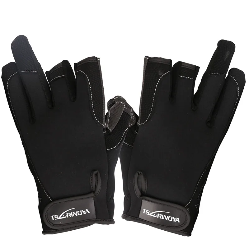 Черный TSURINOYA L XL, перчатки для рыбалки, 3 полупальца, для улицы, для рыбалки, оборудование для мужчин, t, мужские, Нескользящие, зимние, для подледной рыбалки, защитные перчатки, снасти - Цвет: Черный