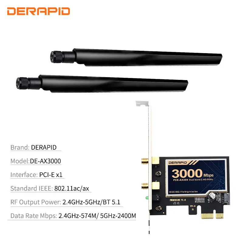 

Dual band AX200 3000Mbps Wifi 6 Desktop PCIE Wireless Adapter Intel AX200NGW 2.4Gbps 802.11ac/ax MU-MIMO Bluetooth 5.0 Wifi Card
