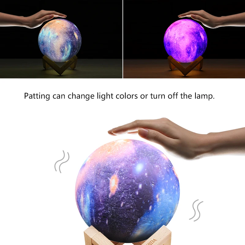 Ночной светильник 3D перезаряжаемый 3 цвета с дистанционным управлением принтом