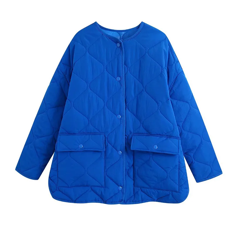 Ardm Fashion O-Neck Geometry Quilted Coats Single Breasted With Pockets A-Line Long Jackets For Women 2021 Tops Winter Outwear