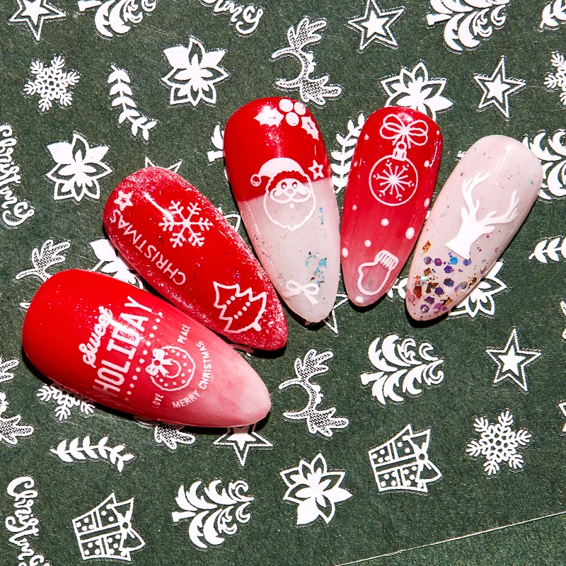 1 лист 3D наклейки для ногтей рождественские слайдеры снежинки Рождественская