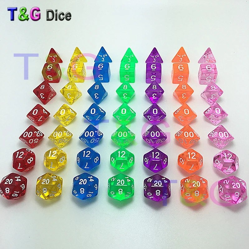 T & G кости 7 шт./лот Высокое качество желтые прозрачные D4 d6 d8 d10 % d12 d20 набор игра rpg