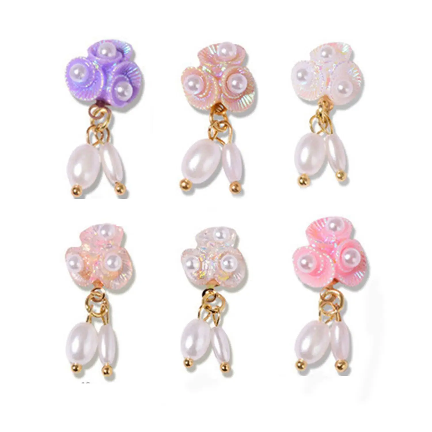 

6 PCS Gift Manicure New Nails Art Accessories Aurora Flower Pearl Pendant Nail Decorations 3D