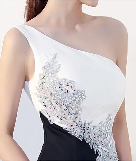 Сексуальное вечернее платье с одним открытым плечом на молнии сзади высоким