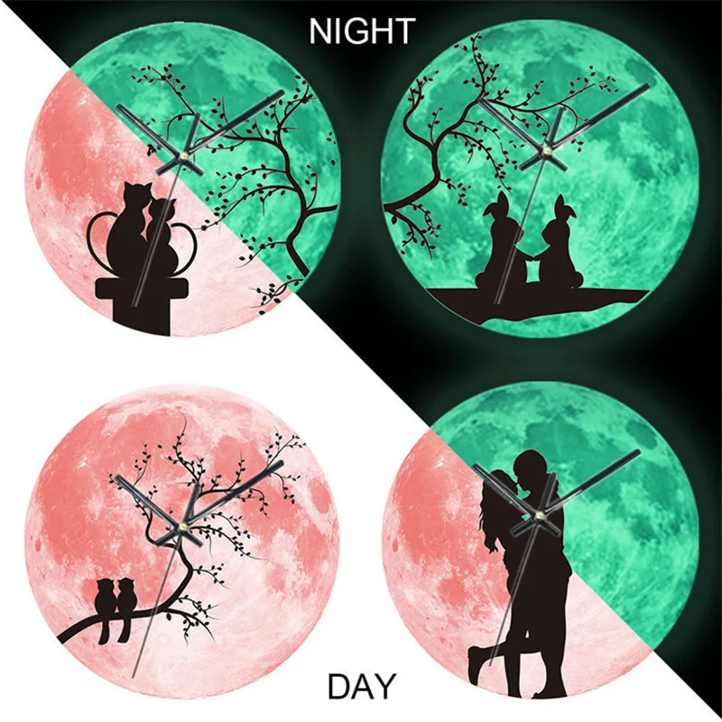 

Living room creative wall clock luminous moon couple clock clocks dark silent digital earth wall clock for bedroom home decorati