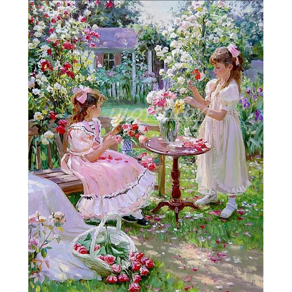 Full 5D diamond painting cross stitch flower garden with children 3d embroidery picture home decor mosaic TY443 | Дом и сад