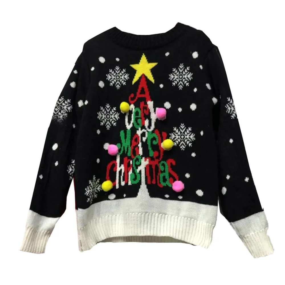 Женский теплый вязаный свитер с длинными рукавами и рождественской елкой, джемпер, верхняя блузка, зимние женские теплые свитера, одежда