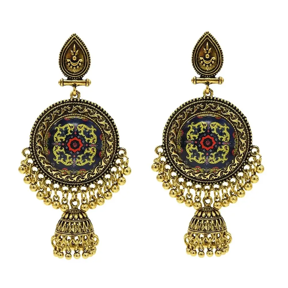 Индийские серьги для женщин Jhumka Золотая кисточка Большие колокольчики висячие серьги жажда цветок Афган Египетский Цыганский Тюрк этнические ювелирные изделия