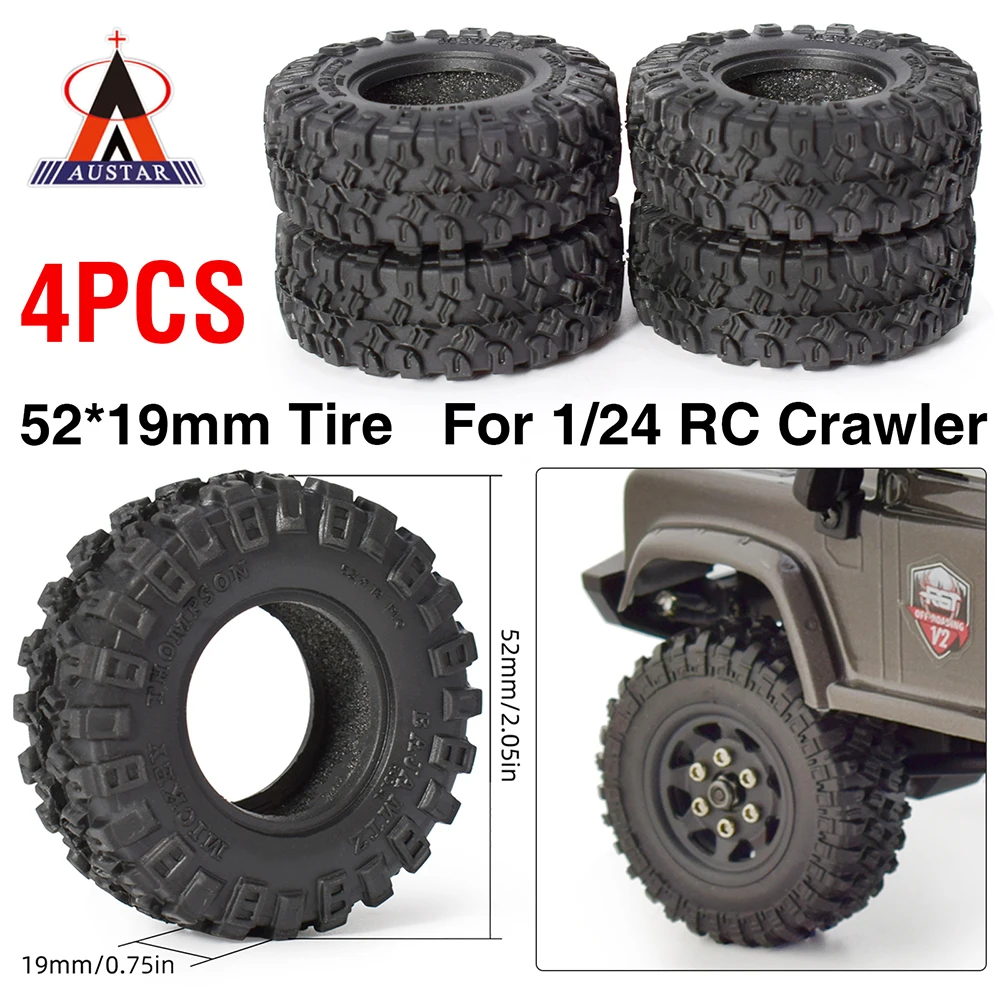 

AUSTAR 4PCS Rubber Wheel Tires 52*19mm for 1/24 RC Crawler Car Axial SCX24 90081 RGT