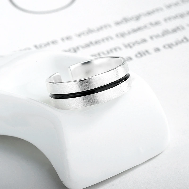 LouLeur Real 925 Silver Sterling Rings Minimalist Line High Quality Wide Ring for Women Casual Office Party Ring Fashion Jewelry