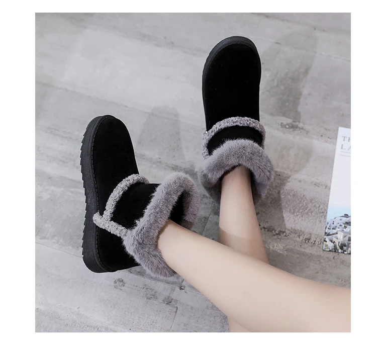 Winter New Women Suede Plush Lining Ankle Fur Snow Boots Flat With Black/Brown Emu Boots Fashion Cotton Shoes