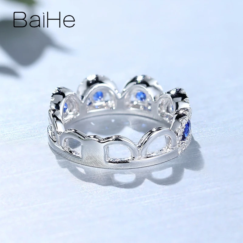 BAIHE, 14 карат, белое золото, 0.60ct, натуральный сапфир, 0.40ct, натуральные бриллианты, для женщин, хорошее ювелирное изделие, обручальное кольцо, кольцо в виде короны, подарочное кольцо