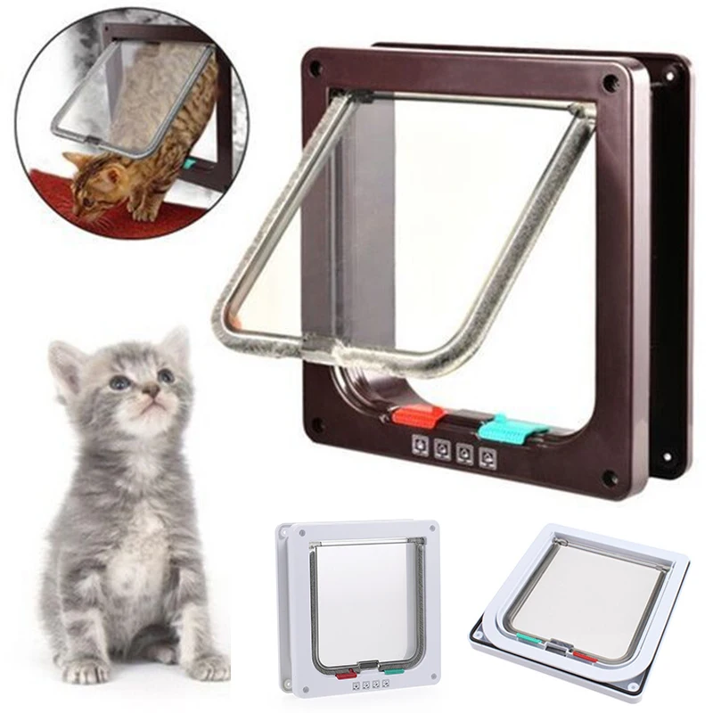 

4 Way Dog Cat Flap Door Security Lockable Door ABS Plastic Animal Small Cat Dog Gate Pet Tunnel Dog Fence Free Pet Supplies
