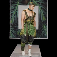 male personalized fashion green jumpsuits men hip hop dancer classical clothing mens funny party leisure time suspenders pants