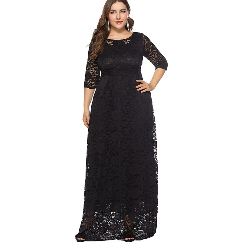 Miaoke большой размер Красное Кружевное платье макси Женская одежда 2018 Высокое