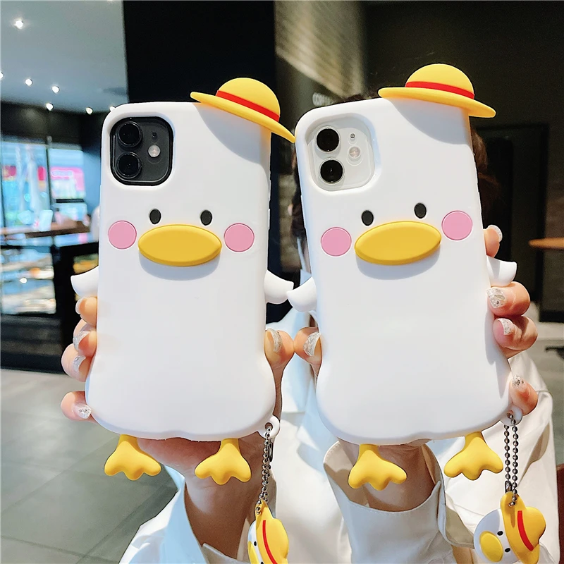 

Cute Three-dimensional Duck Couples Soft Case For Iphone 11 12 Pro Max 7 8 Plus Xr X Xs Se 2020 Silicone Phone Cover Fundas
