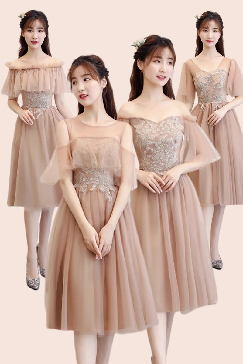 Бордовые Платья для подружки невесты Свадебные Элегантные чайные тюлевые