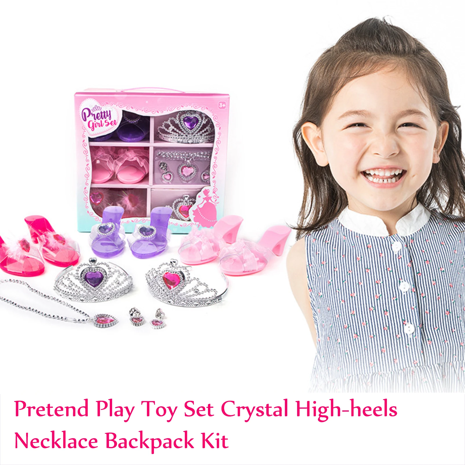 

Pretend Play Toy Set Crystal Highheels Necklace Backpack Kit Kid's Jewelry Fun Set Girl Fairy Tale Princess Dress Up typical