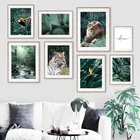 Настенная картина с изображением джунглей дикого льва тигра птицы монстеры листьев, постер на холсте и принты в скандинавском стиле, настенные картины для декора гостиной