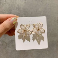 korean fashion gold plated sweet crystal flower stud earrings womens statement elegant jewelry wedding stud earrings