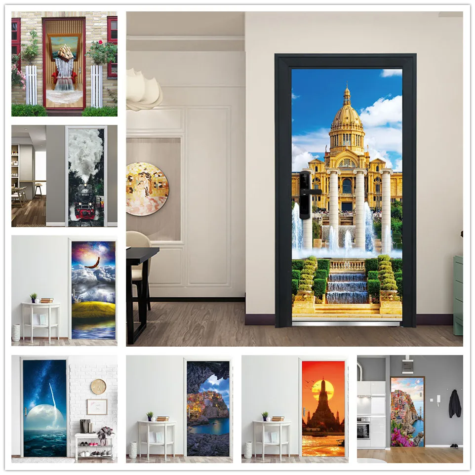 Настенные Стикеры для дверей виниловые водонепроницаемые декоративные обои