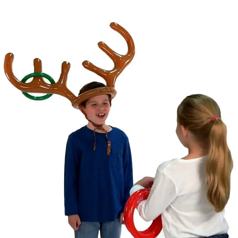 Inflatable Santa Funny Reindeer Antler Hat Ring Toss Christmas Holiday Party Game Supplies Toys