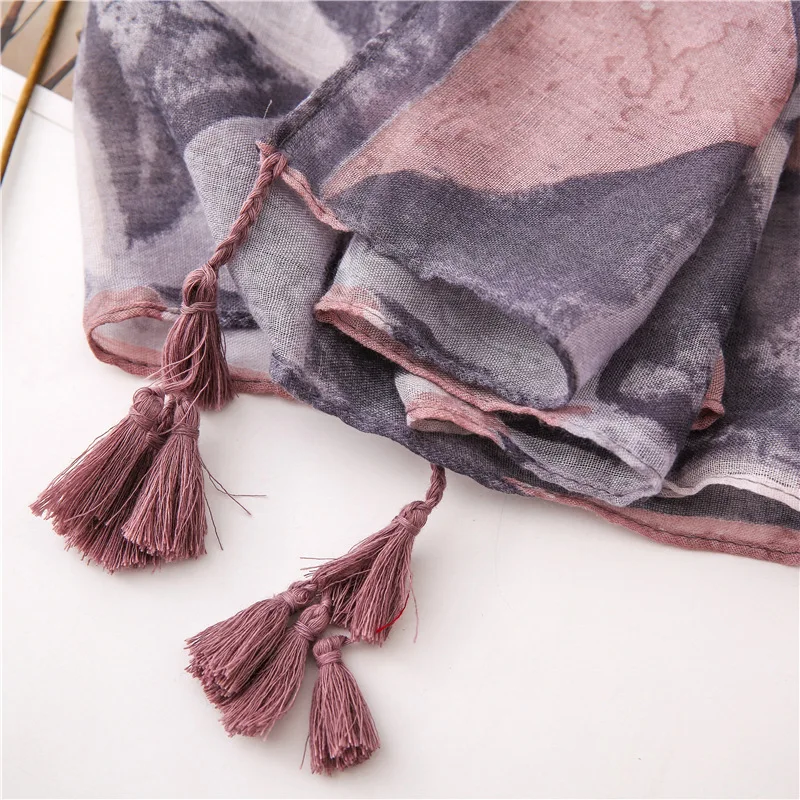 Женский хлопковый шарф хиджаб в богемном стиле с масляным принтом шали и