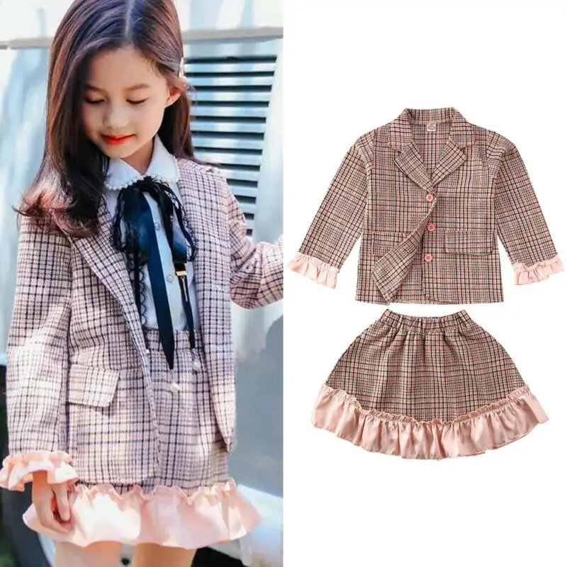 Модные детские комплекты одежды для маленьких девочек От 2 до 7 лет клетчатое