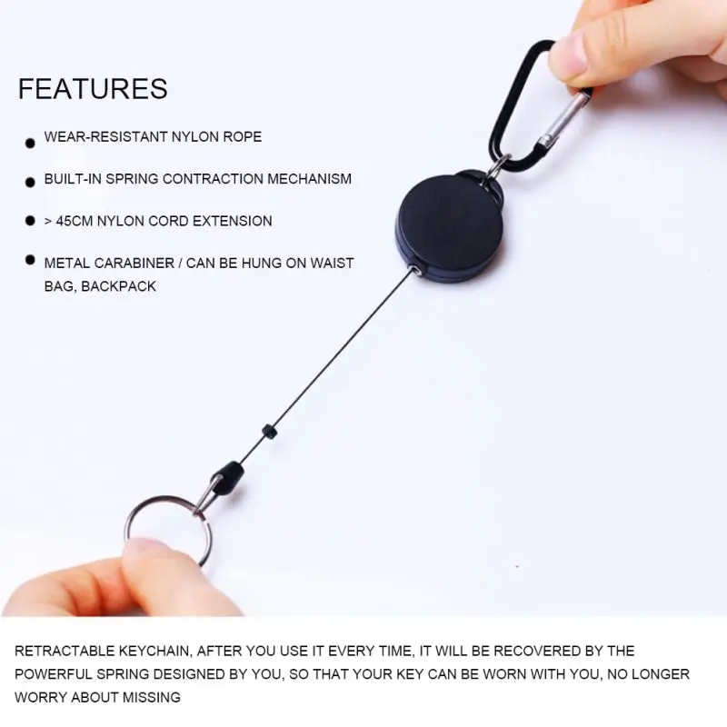 

Elastic Steel Wire Rope Keychain Sporty Retractable Key Ring Anti Lost Keychain Outdoor Tools Safety Buckle Hook