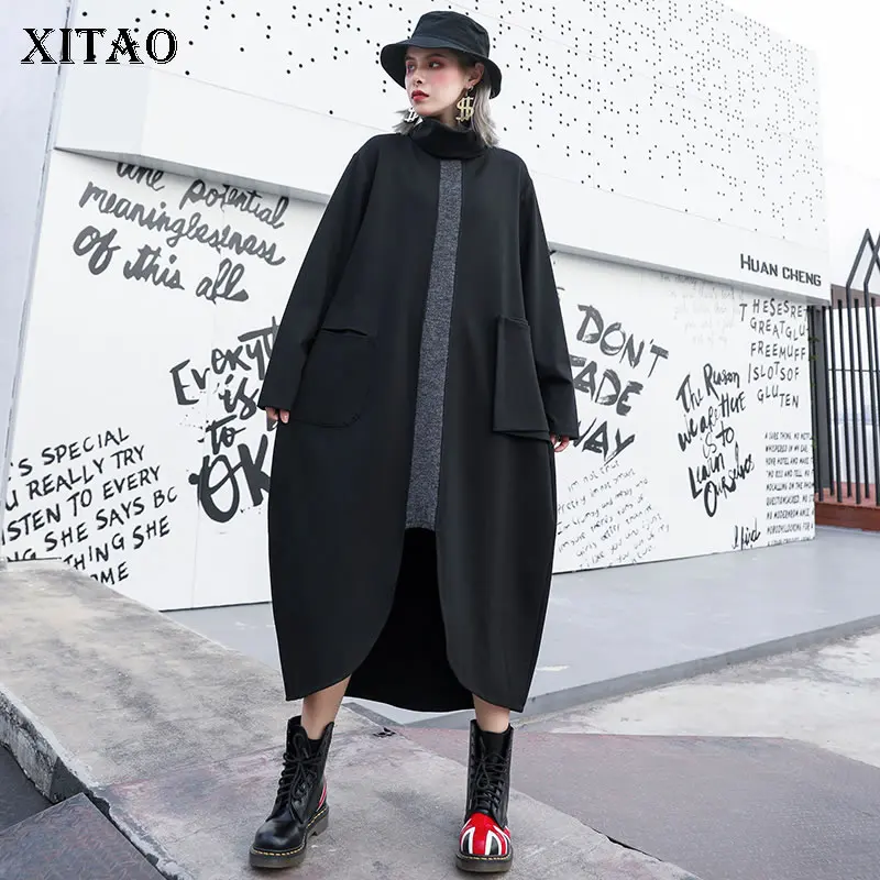 XITAO плюс размер Плиссированное Платье Женская мода Новинка 2019 осень водолазка