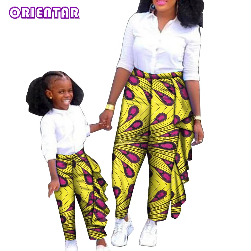 Summer African Clothes for Women Girl African Wax Print Long Pants African Bazin Riche Mum Daughter Family Matching WYQ536