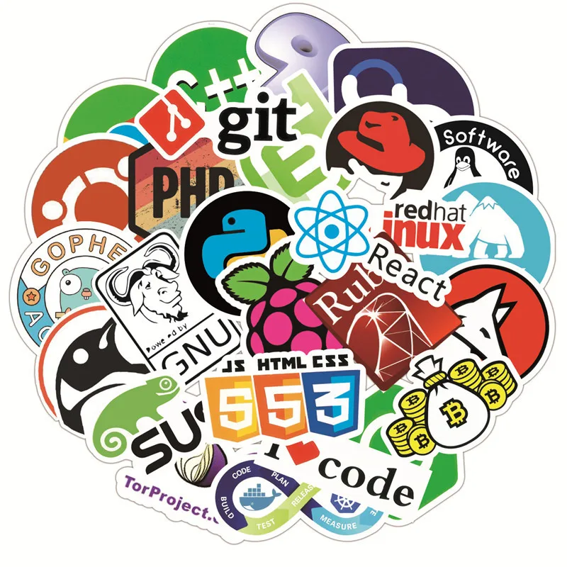 Программируемые наклейки 50 шт. Java JS Php Docker Bitcoin Html облачный язык логотип