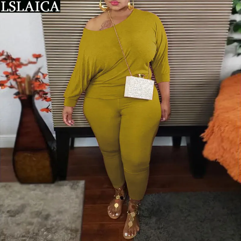 

Two Piece Women Sport Sets Casual Long Sleeve O Neck Autumn Solid Long Pants Fashion Female Sets Loose Plus Size Streetwear