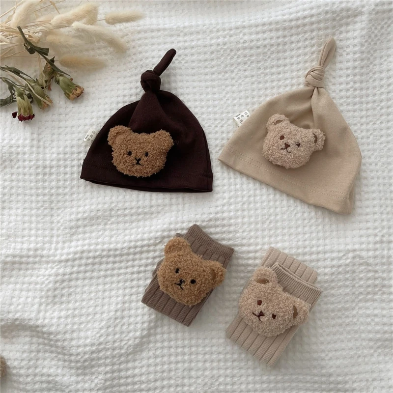 

Baby Hospital Hats Embroidered Bear Baby Photography Prop Keeps Babies Head Ears Warm Newborn Hospital Hat Skin Friendly