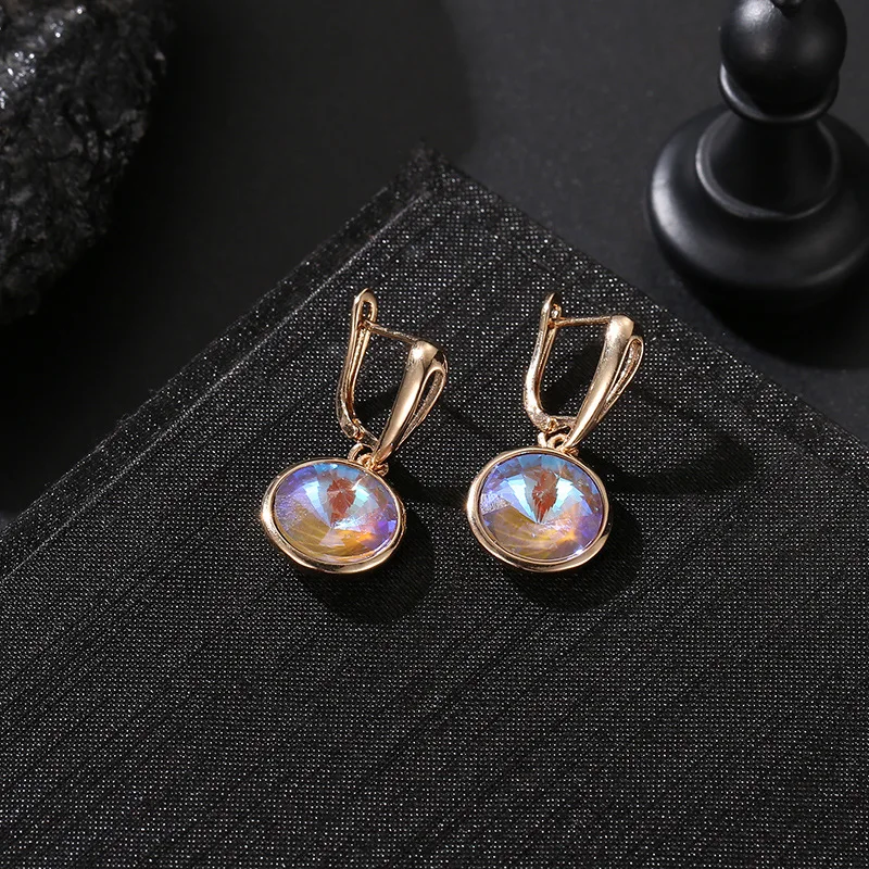 Новые Круглые разноцветные висячие серьги из натурального циркония женские