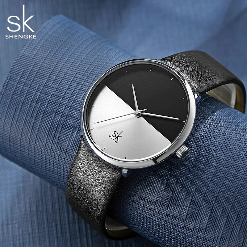 Shengke Fashion Couple Watches Men Women Simple Leather Strap Quartz Watch Women's Dress Lovers Watch Clock Relogios Femininos