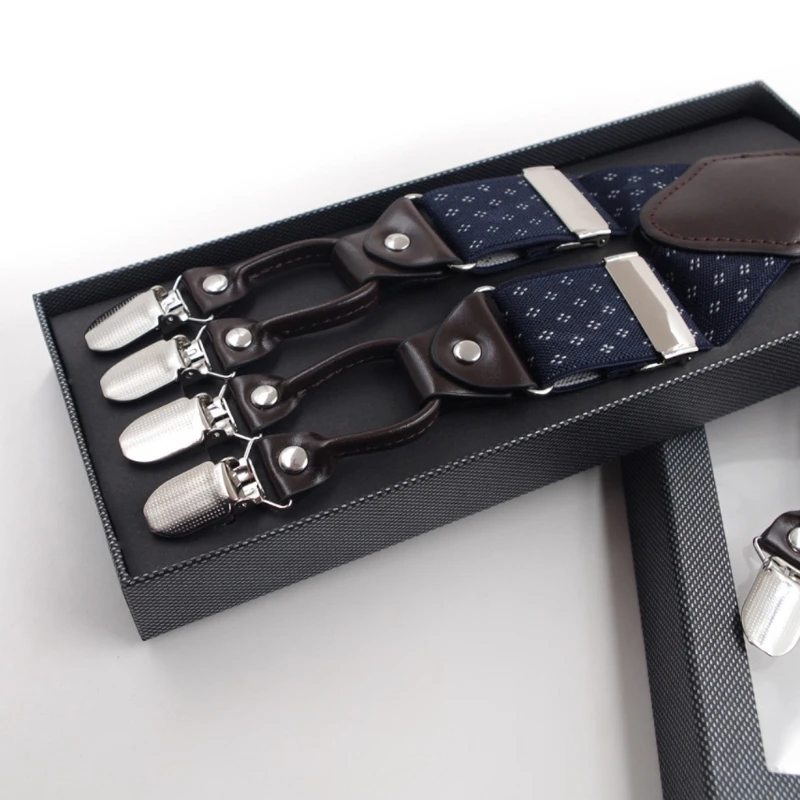 

Men Jacquard Y-Shape Suspender Non-Slip 6 Clips Elastic Adjustable Pant Braces