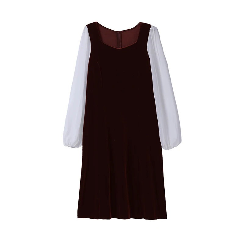 

1971# Chic Ins Patchwork Velour Maternity Long Party Dress Vintage A Line Slim Clothes for Pregnant Women Elegant Pregnancy Wear