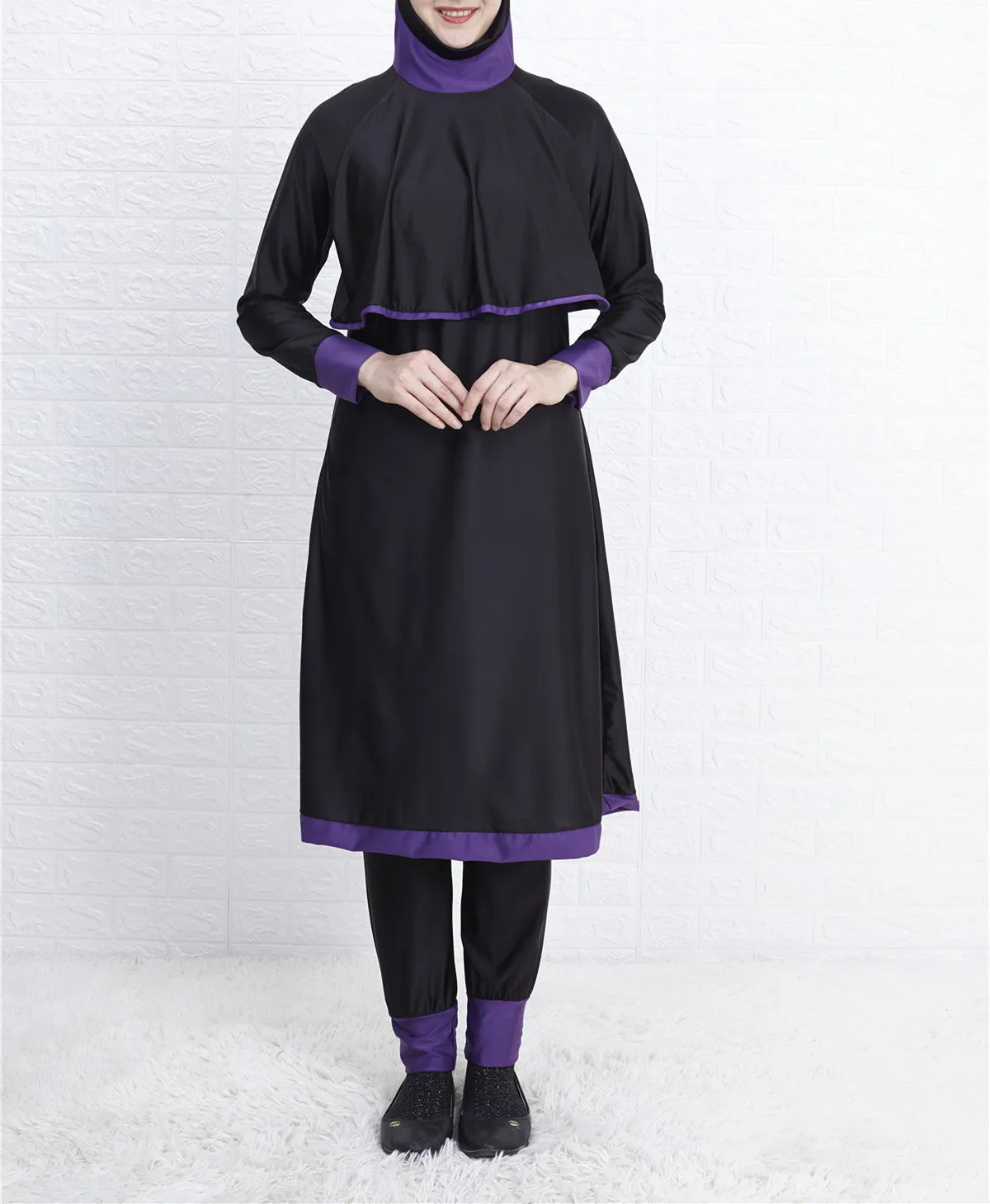Элегантные мусульманские купальники хаджиб платье с капюшоном + штаны 2 шт.