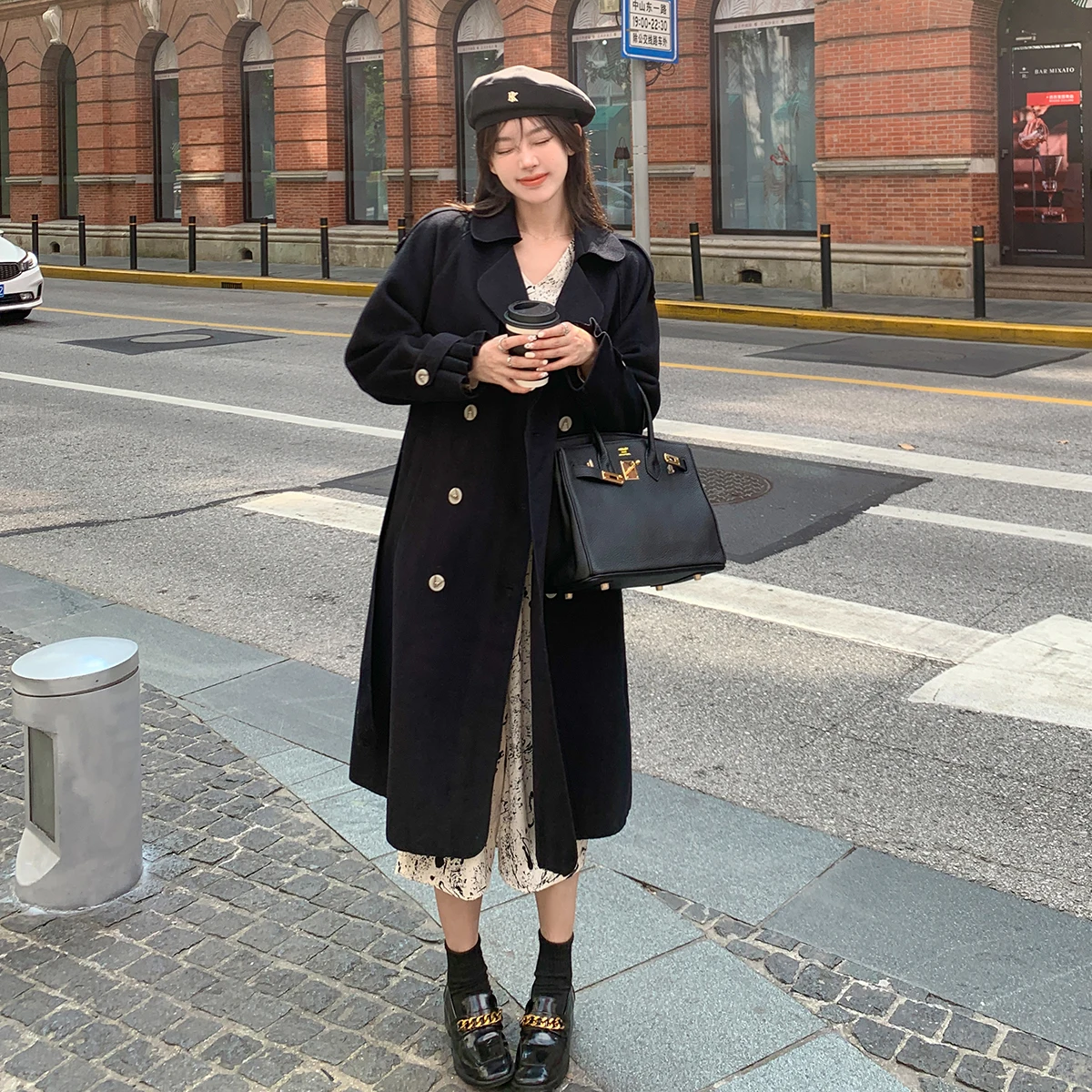 

1242# Autumn Winter Korean Fashion Thick Woolen Maternity Coats Chic Ins Loose Long Outwear Clothes for Pregnant Women Pregnancy